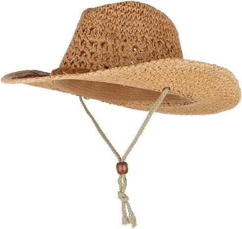 Western Cowboy Straw Hat for Men Women Wide Brim Cowgirl Cap Shapeable Packable Beach Sun Cap UPF 50+ Fedora Panama Hat in Saudi Arabia