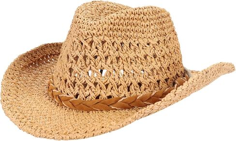 Western Cowboy Straw Hat for Men Women Wide Brim Cowgirl Cap Shapeable Packable Beach Sun Cap UPF 50+ Fedora Panama Hat in Saudi Arabia