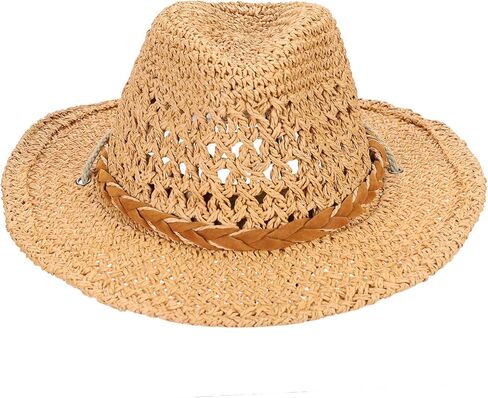 Western Cowboy Straw Hat for Men Women Wide Brim Cowgirl Cap Shapeable Packable Beach Sun Cap UPF 50+ Fedora Panama Hat in Saudi Arabia