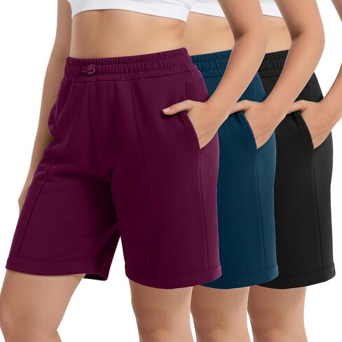 3 Pack Women's Plus Size Athletic Drawstring Shorts Bermuda Long Sweat Short High Waist Casual Pants with Pockets in Saudi Arabia