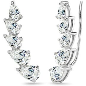Sterling Silver Teardrop Climber Crawler Earrings Made with AAA Cubic Zirconia