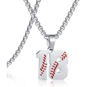 SKQIR Baseball Jersey Number Pendant for Men & Boys - Stainless Steel Chain for Athletes - Black