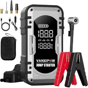 بداية قفزة بطارية السيارة المحمولة مع ضاغط الهواء ، Vanxipow 4500a 150ppsi (9.0 L GAS/8.0L DIESEL) ، بطارية سيارة قفزة 12V مع ضوء LED 600 LM ، مع شاشة LED كبيرة ، Power Bank