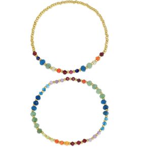 Gemstone Beaded Stack Bracelets Set for Women, 2Pcs Handmade Natural Stone Stretch Bracelet Prom Holiday Jewelry Gift.