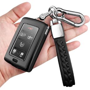 Autophone Compatible with Jeep Key Fob Cover with Keychain Fit for 2021-2024 Grand Cherokee L Grand Wagoneer L Wagoneer Grand Cherokee L 5-6 Buttons (Black)