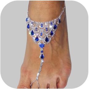 1Pair Summer Beach Water Drop Anklet Rhinestone Toe Ring Foot Chain Bridal Crystal Barefoot Anklet Sandal High Heels Accessories for Women