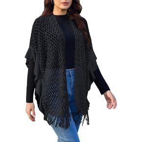 Ferand Women's Lightweight Ruffle Shawl Wraps Open Front Crochet Fringe Poncho Cardigan for Spring and Summer