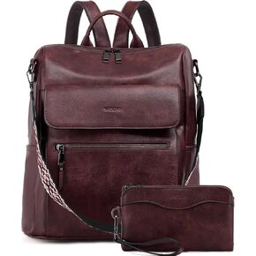 VASCHY Backpack Purse for Women, Large Vegan Leather Backpack Purse with Wallet Pouch Set Convertible Handbag for Ladies Guitar Strap Pink