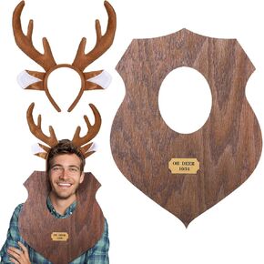 2 Pcs Halloween Trophy Head Deer Costume Mask Moose Hat Antlers Headband Accessory for Woman Man Party Cosplay