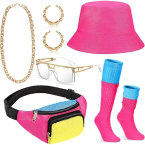 80s/90s نساء ملحقات النيون ملحقات مجموعة 80s الهيب هوب المدرسة القديمة لتسعينيات زخارف حفلات الموضوع