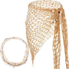 2 Set Mermaid Crochet Skirt Cover up Seashell Starfish Waist Chains for Women Beach Summer