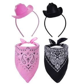 2 مجموعات Cowboy Mini Hat Beadbands و Paisley Bandanas for Women Girls Western Party حفلات حفلات