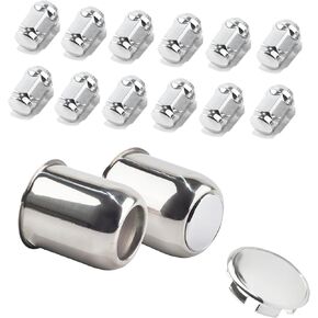 2-Pack Trailer Push Through Center Caps and Trailer Wheel Lug Sets - 3.19in Wheel Center Caps Chrome Wheel Cover Stainless Steel Hub Cap with 12 Chrome Capped 1/2-20 Lug Nuts for Truck RV