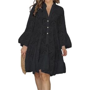 Babydoll Dress for Women with Lining Vintage Elegant Eyelet Lace Shirt Flare Dress Wedding Guest Cocktail Dress