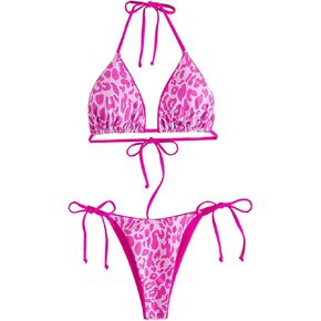 Gorglitter Women’s Cheetah Print Triangle Triangle Bikini يضع نوبة السباحة الصيفية النمر