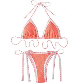 SOLY HUX Women's Halter Bikinis Summer Beach Vacation Clothes Cheeky String Swimsuit Set 2 Piece