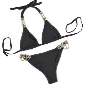Lisa Colly Women's Swimwear Sexy Bathing Suit Crystal Diamond Bikini Halter Swimsuits
