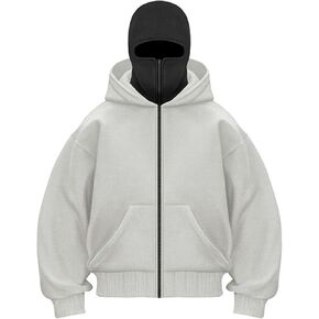 Chaos World Mens Balaclava Hoodie Double Hooded Zip Jacket Spring Hoodie For Men Windproof Streetwear