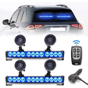 2 in 1 First Responder Emergency Strobe Lights Bar For Firefighters Police Fire Vehicles Trucks Blue 23 Flash Patterns 2pcs 12.8 inch Wireless Remote Control Safety Warning Lights