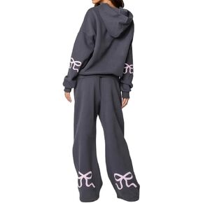 DSORVICD 2 Piece Sweatsuits for Women Long Sleeve Bow Print Hoodie Sweatshirt and Sweatpant Set Matching Tracksuit