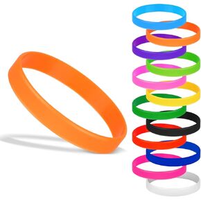 12 Pcs Rubber Bracelets Silicone Wristbands 12 Colors/Black/Green/Yellow/Orange/Blue/Purple, Sport Elastic Silicone Bands