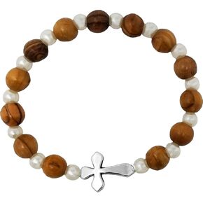Holy Land Olive Wood Stretch Bracelet from Israel, Ornate Wrist Accessory for Business, Casual, or Social Outfit Attire