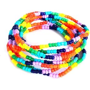 Pride Beaded Anklets for Women - Boho Handmade Multicolor Elastic Lgbt Beaded Ankle Bracelets Friendship String Bracelet Rainbow Beach Ankle Foot Jewelry