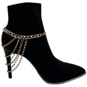 Women Western Fashion Anklet Boot Chain Bracelet Gold Metal Shoe Back Side Wave Multi Strand Charm