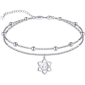 925 Sterling Silver Anklets Bracelets for Women Dainty Beach Layered Chakra Anklets Yoga OM Symbol Charm Anklet Bracelet Jewelry for Women Wife Girlfriend Friends