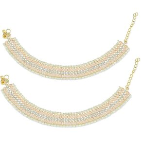 I Jewels Gold Plated Indian Wedding Bollywood Kundan Pearl Payal Anklet for Women