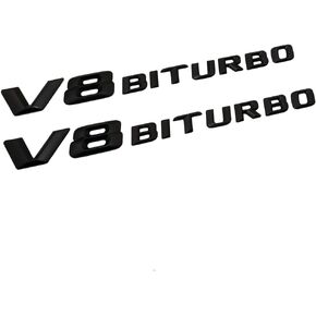 For Mercedes-Benz V8 BITURBO Side Fender Left & Right Adhesive Nameplate Logo Emblem AMG Decoration Modified 2pcs (Matte Black)