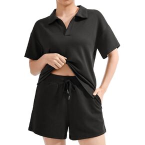 SUUKSESS Women 2 Piece Modal Lounge Sets V Neck Tops Drawstring Shorts Outfits
