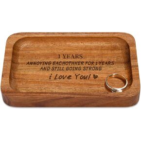 1st Anniversary Wedding Gifts for Wife, Husband, Girlfriend, Boyfriend – Handmade Acacia Wood Jewelry Tray for Rings, Earrings & Small Jewelry – Gifts for Couples to Celebrate One Year of Love