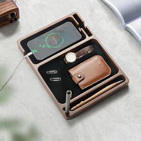 Walnut Wood Color Valet Tray – Elegant Nightstand Organizer for Men & Women – EDC Catchall for Keys, Wallet, Phone, Watch & Jewelry – Stylish Desk & Dresser Storage Gift