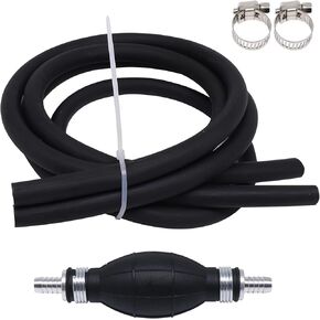 6FT Fuel Line Assembly 3/8" Fuel Gas Line Hose for Yamaha Marine Outboard Boat Motor RVs Tractors Caravans Motorcycle Fuel Assembly with Primer Bulb Steel Hose Clamps