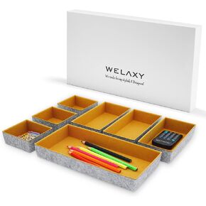 Welaxy Deluxe drawer organizers multi-purpose storage Catchall Tray Counter Organizer for Key Jewelry Watches nightstand holder quiet luxury 7-piece Style D gift for men (Charcoal)