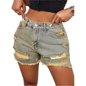 WDIRARA Women's Ripped Distressed Denim Shorts High Waisted Raw Hem Jean Shorts