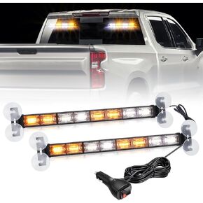 Amber White Traffic Advisor Light Bar,16 Inch 96 LED Warning Flashing Safety Dash Front/Rear Windshield Light with 60 Flashing Modes for Construction Vehicles Trucks