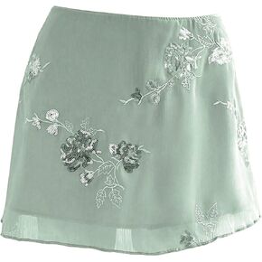 SweatyRocks Women's Sequin Mesh Mini Skirt Floral Embroidery Y2K Sparkly Skirts