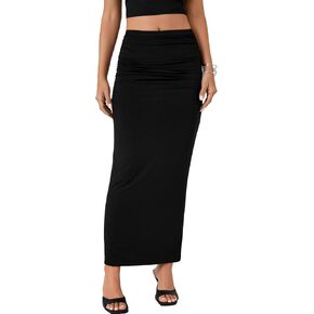 LYANER Women's High Waist Ruched Bodycon Party Maxi Long Pencil Skirt