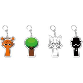 4PCS Sprunki Keychains, Cute Acrylic Figures Keyrings, Sprunki Fun acrylic keychain，Bag decoration