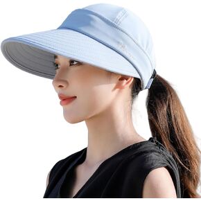 Sun Visor Hat for Women, Wide Brim UV Protection Adjustable Ponytail Hat Summer Beach Cap for Outdoor Sports