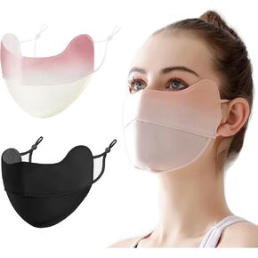2Pcs UV Face Mask, Sun Protection Face Mask, Cooling Breathable Face Cover for Outdoors, Washable Reusable (Pink+Black)