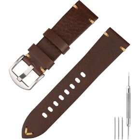 Leather Watch Band 20mm 22mm - Fast Release Old Fashioned Genuine Watch Strap for Men & Women, Top Grain Leather