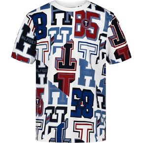 Tommy Hilfiger Boys' Short Sleeve Graphic Crew Neck T-Shirt, Soft, Comfortable, Relaxed Fit, Varsity Letters AOP, 18-20