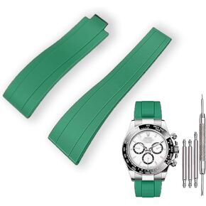 20mm Curved End Rubber Watch Band for Rolex Submariner,for Daytona,for Ghost,for Yachtmaster & More,Waterproof,Without Clasp