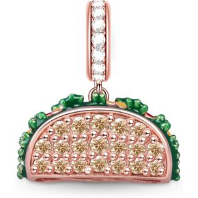 GNOCE Rose Gold Taco Charm Pendant 925 Sterling Silver Delicious Taco Charm Bead with Clear Cystals For Bracelet/Necklace For Women