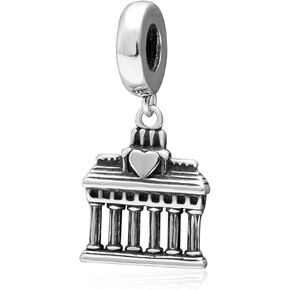 2025 Brandenburg Gate Charms Dangle fit Pandora Greek Bracelet, 925 Sterling Silver Germany Berlin Pendant Arc de Triomphe Beads, I Love to Travel Charm Gifts for Mama/Dad/Family