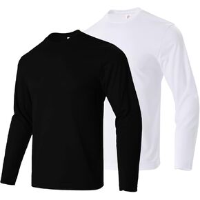 Men Long Sleeve Shirt Athletic Quick Dry Breathable Gym Running Hiking Shirts 2 Pack