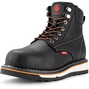 Sureway 6 في رجال رجالي العمل الشاق/الصلب أحذية عمل للرجال ، Goodyear Wellted ، جلد الحبوب الكامل ، مقاومة للانزلاق ، حذاء البناء الصناعي السلامة EH